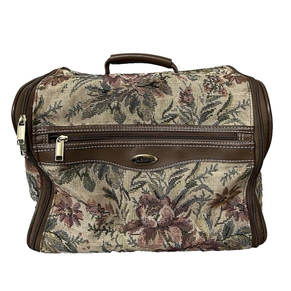 Vintage Jaguar Floral Tapestry Weekender Travel Luggage Bag Soft Shell Carry-on - Picture 1 of 11